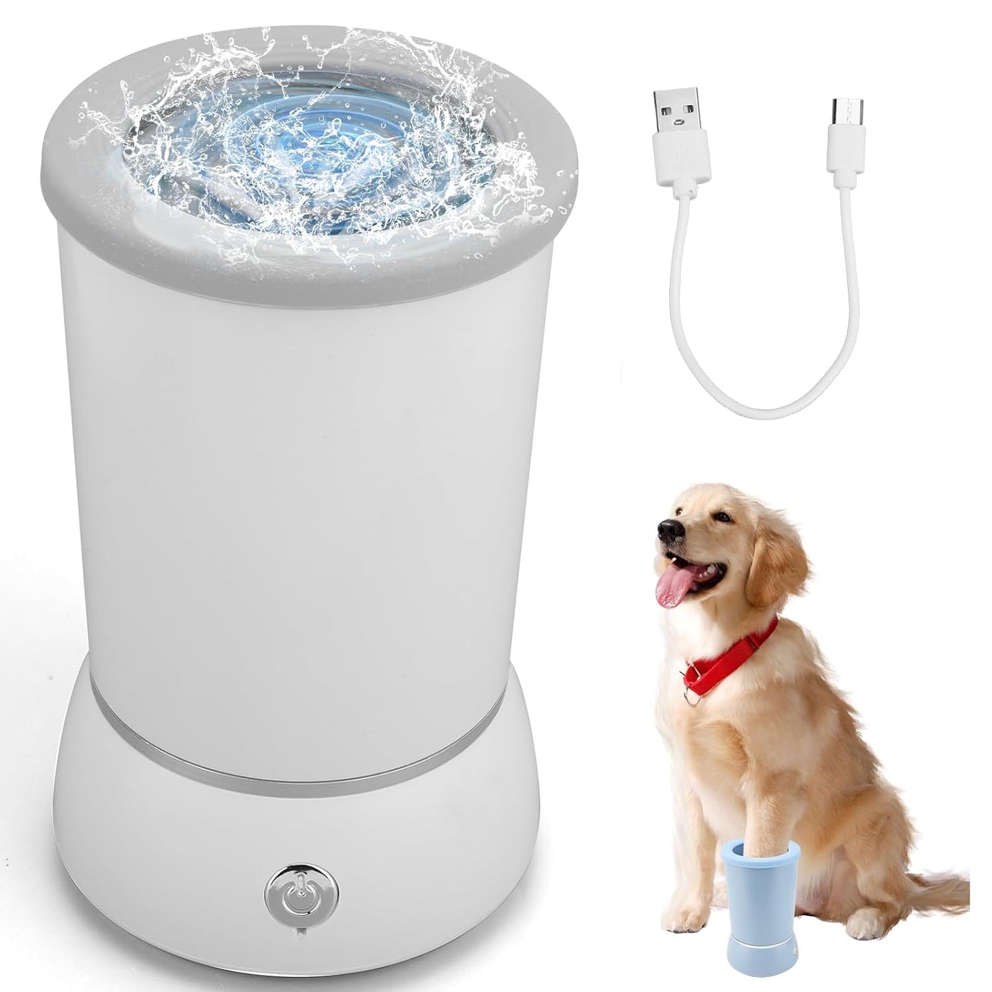 Automatic Pet Foot Washer and Massager, Electric Portable Cleaner for Dogs and Cats, USB Rechargeable Grooming Cup for Medium to Large Breeds (White)