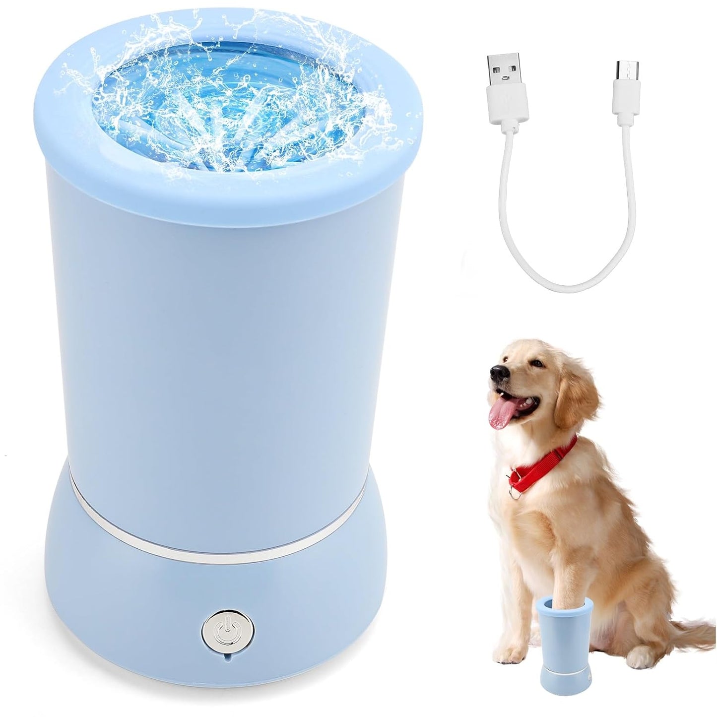 Automatic Pet Foot Washer and Massager, Electric Portable Cleaner for Dogs and Cats, USB Rechargeable Grooming Cup for Medium to Large Breeds (White)