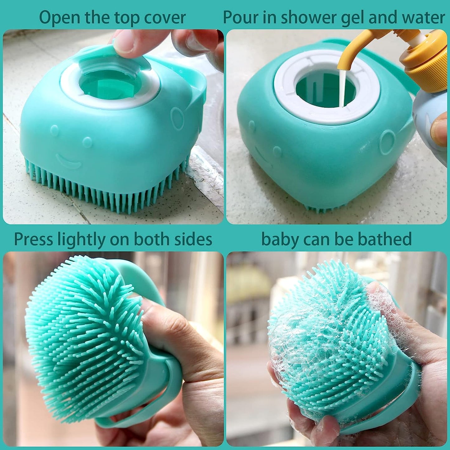 Pet Bath Brush with Shampoo Dispenser - Soft Silicone Grooming Brush for Dogs and Cats