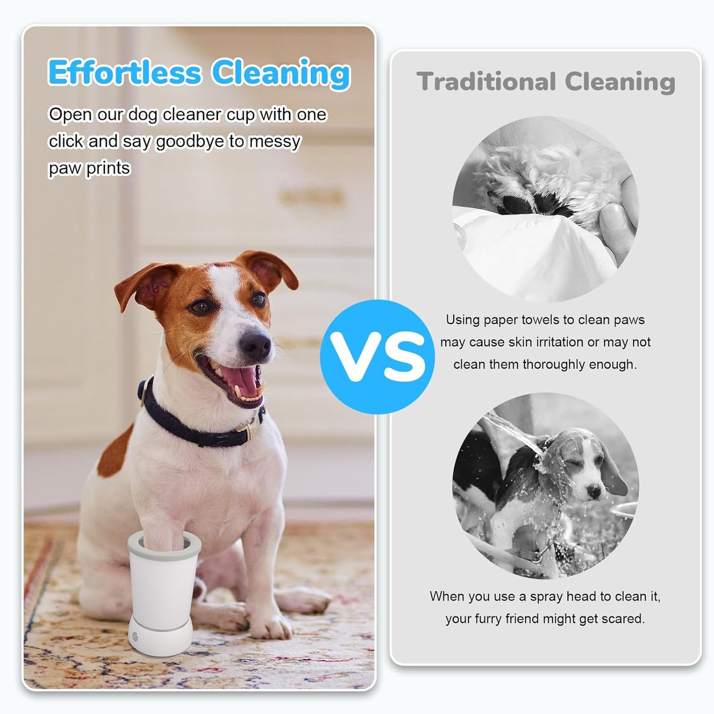 Automatic Pet Foot Washer and Massager, Electric Portable Cleaner for Dogs and Cats, USB Rechargeable Grooming Cup for Medium to Large Breeds (White)