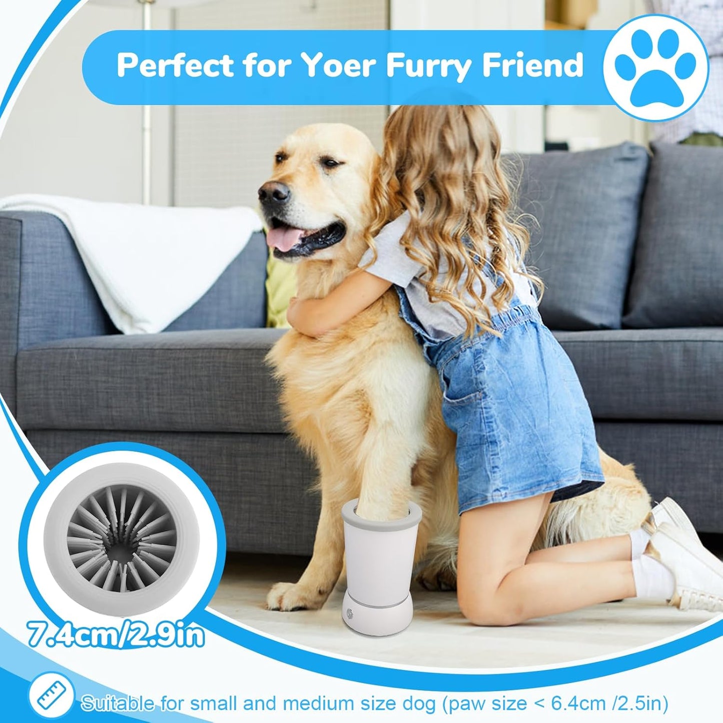 Automatic Pet Foot Washer and Massager, Electric Portable Cleaner for Dogs and Cats, USB Rechargeable Grooming Cup for Medium to Large Breeds (White)