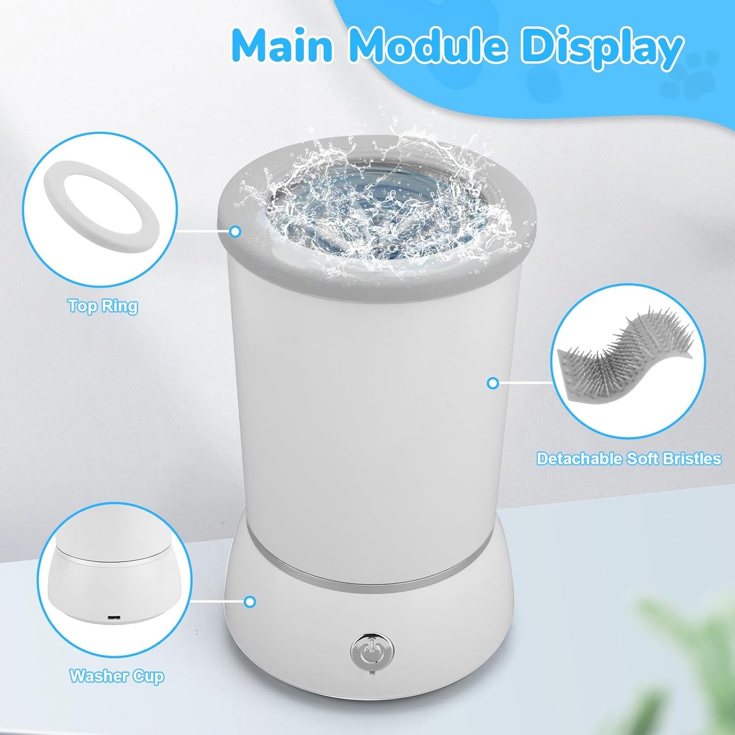 Automatic Pet Foot Washer and Massager, Electric Portable Cleaner for Dogs and Cats, USB Rechargeable Grooming Cup for Medium to Large Breeds (White)