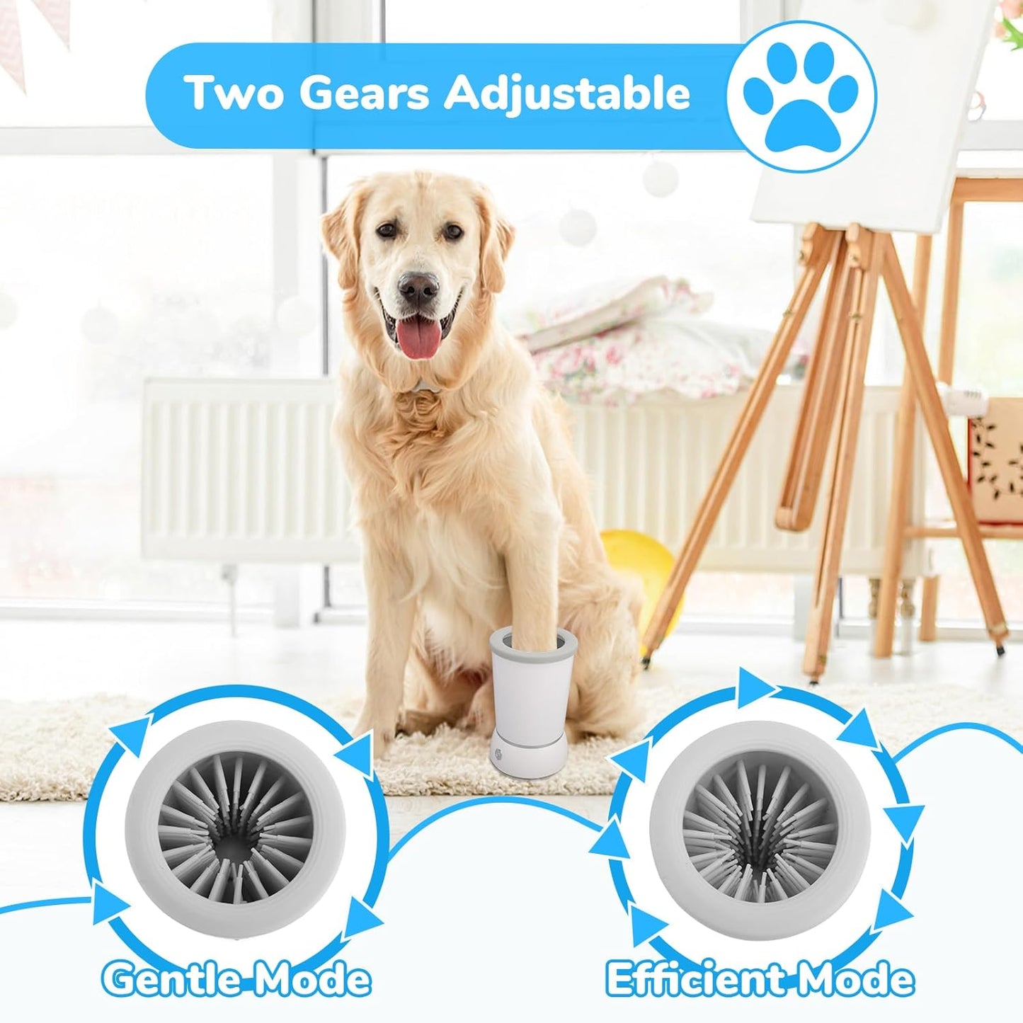 Automatic Pet Foot Washer and Massager, Electric Portable Cleaner for Dogs and Cats, USB Rechargeable Grooming Cup for Medium to Large Breeds (White)