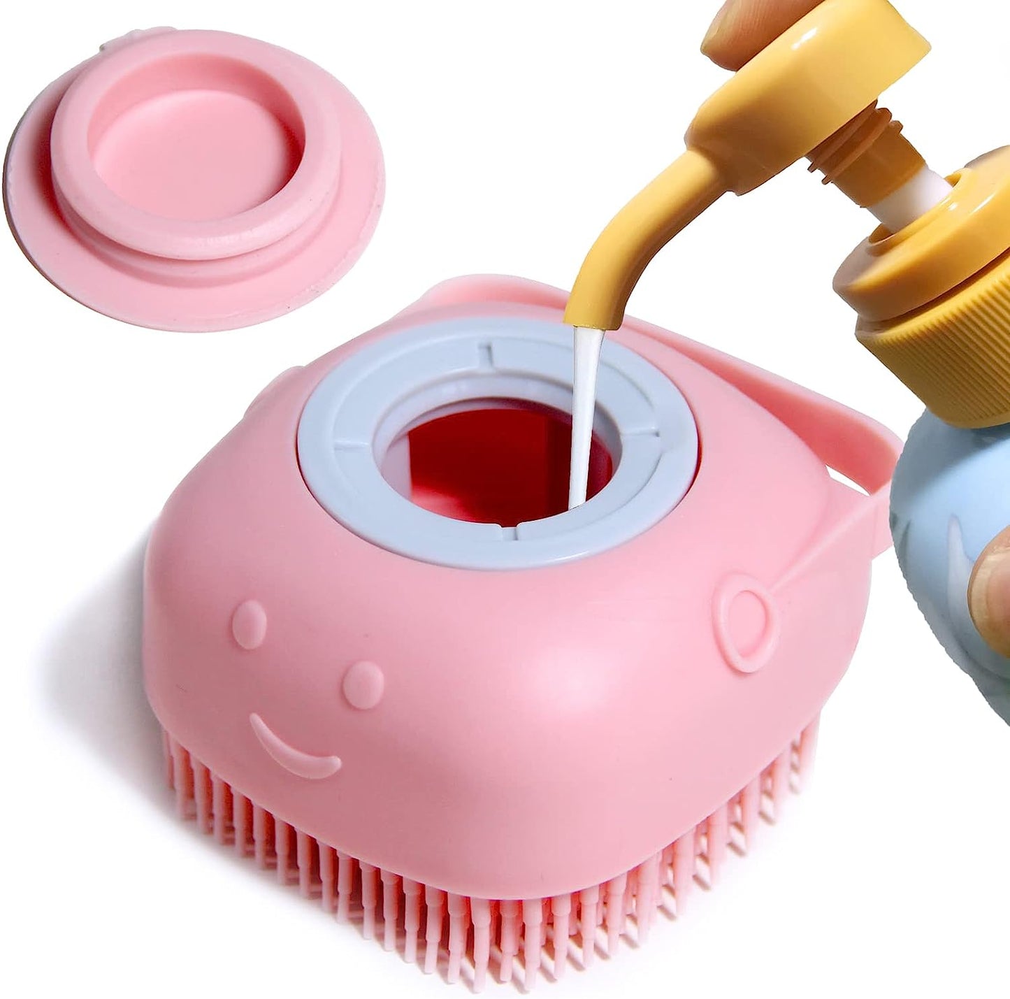 Pet Bath Brush with Shampoo Dispenser - Soft Silicone Grooming Brush for Dogs and Cats