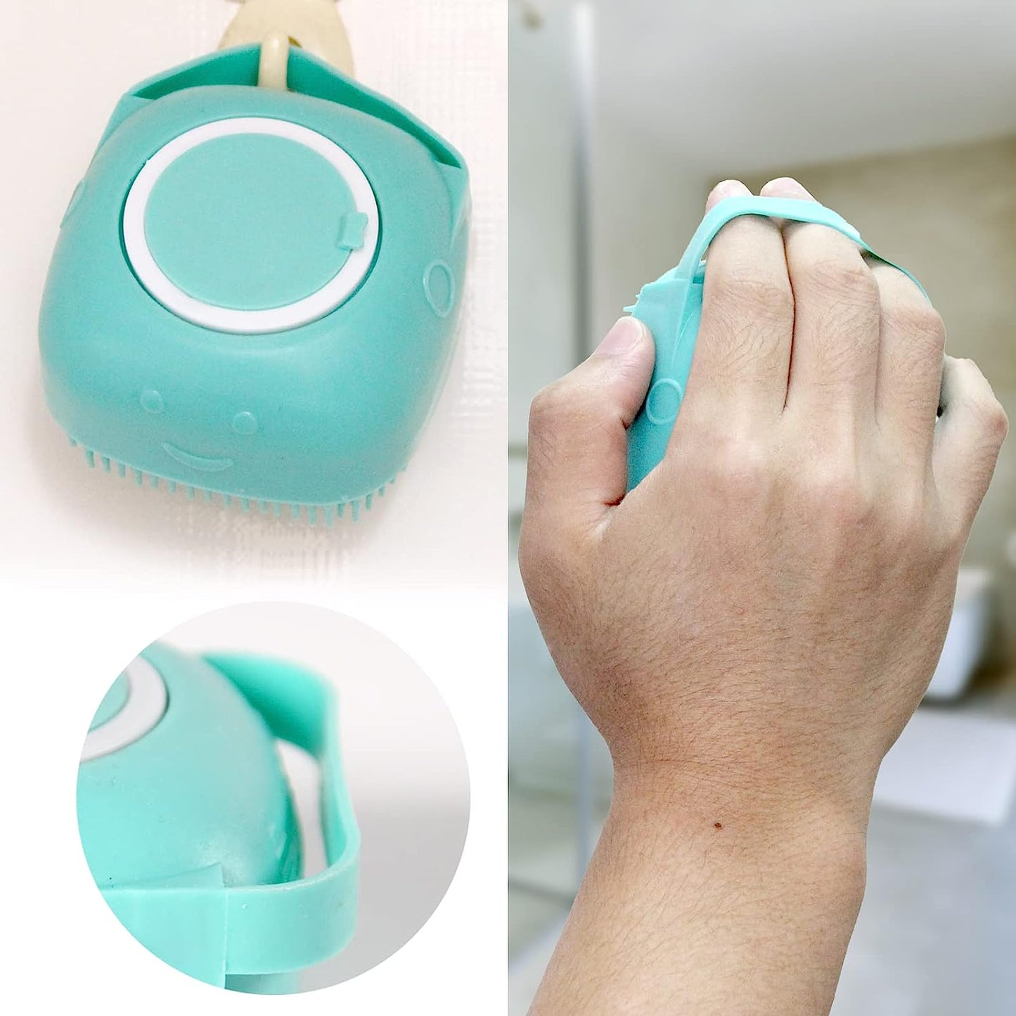 Pet Bath Brush with Shampoo Dispenser - Soft Silicone Grooming Brush for Dogs and Cats
