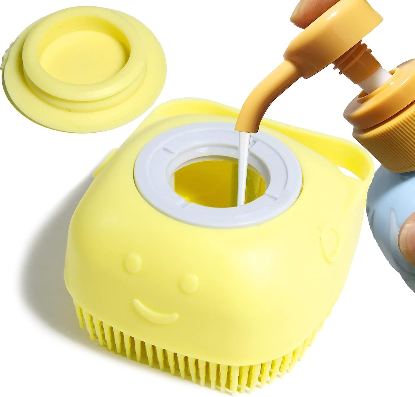 Pet Bath Brush with Shampoo Dispenser - Soft Silicone Grooming Brush for Dogs and Cats