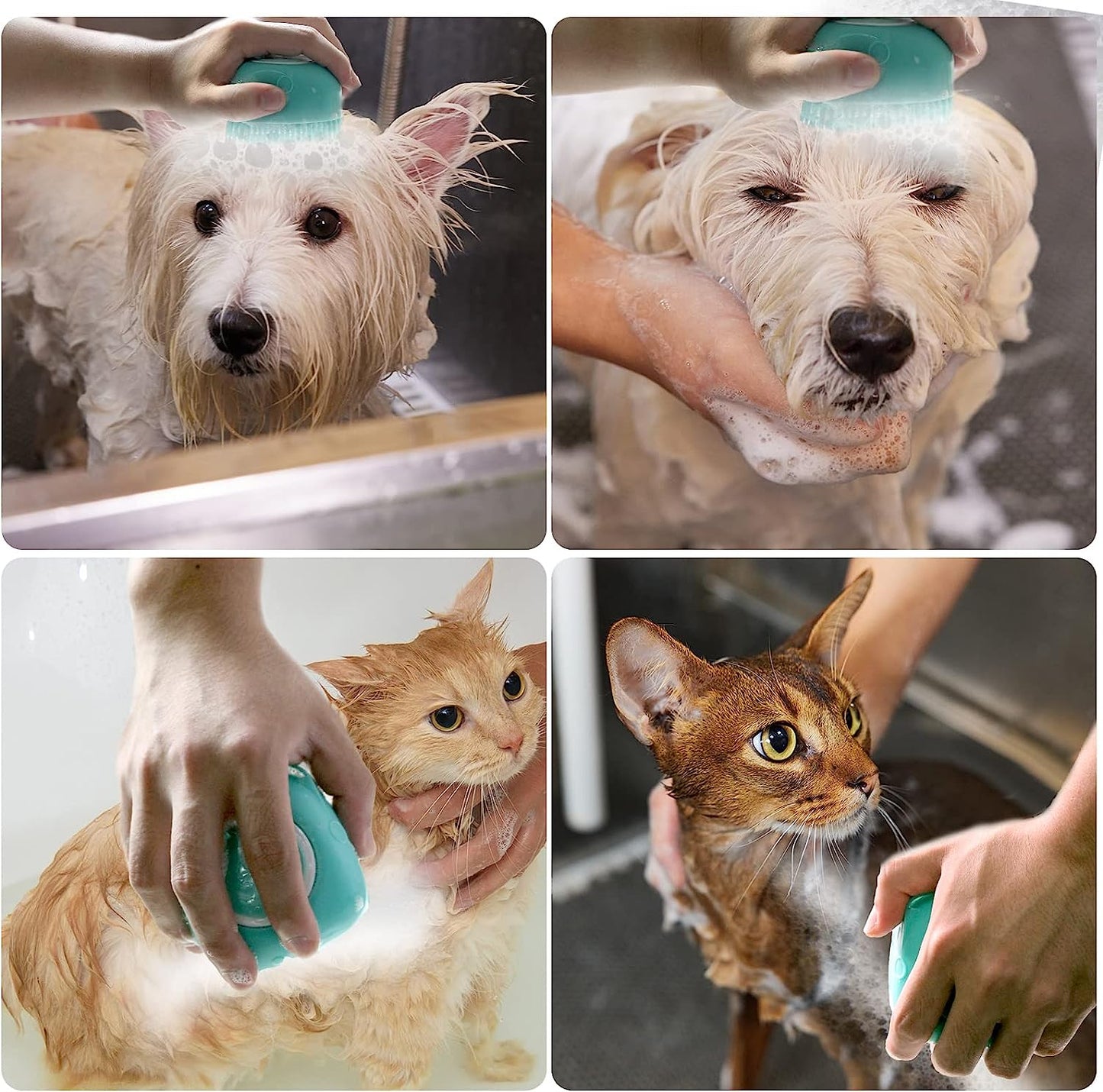 Pet Bath Brush with Shampoo Dispenser - Soft Silicone Grooming Brush for Dogs and Cats