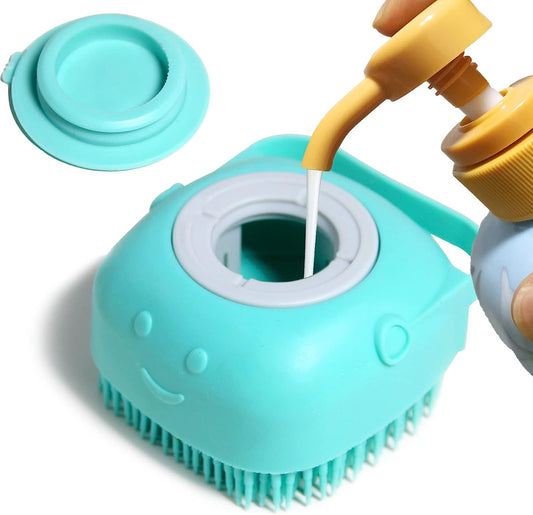 Pet Bath Brush with Shampoo Dispenser - Soft Silicone Grooming Brush for Dogs and Cats