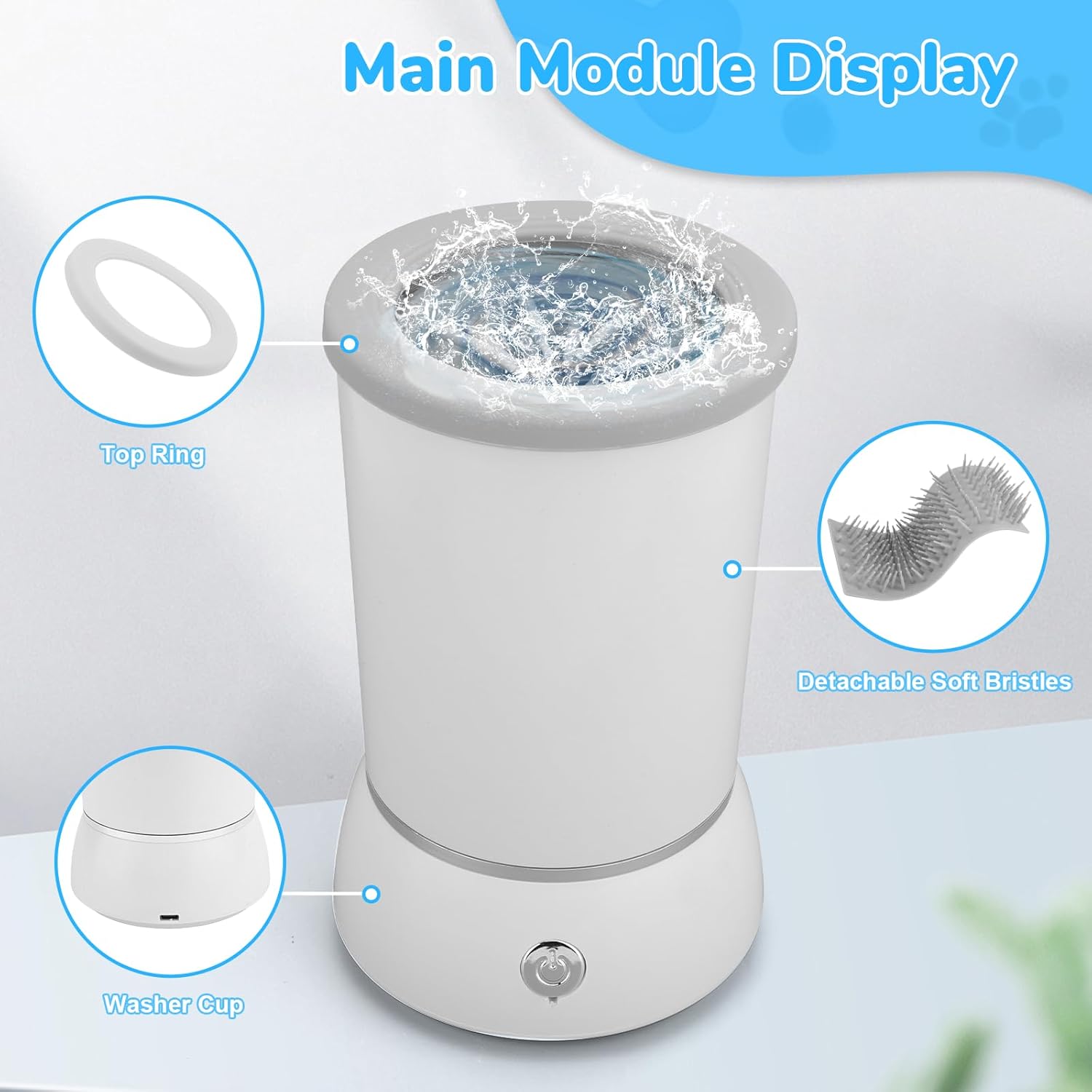 Automatic Pet Foot Washer and Massager, Electric Portable Cleaner for Dogs and Cats, USB Rechargeable Grooming Cup for Medium to Large Breeds (White)
