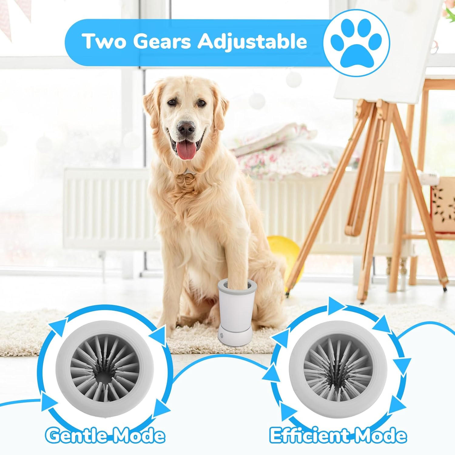 Automatic Pet Foot Washer and Massager, Electric Portable Cleaner for Dogs and Cats, USB Rechargeable Grooming Cup for Medium to Large Breeds (White)